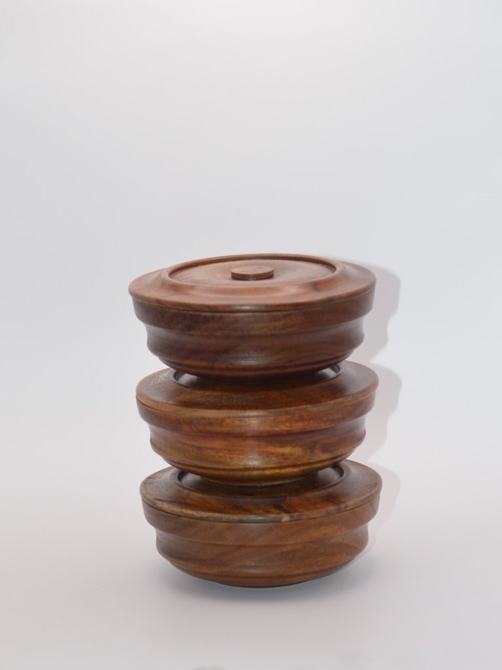 3 Small Wood Bowls with Lids